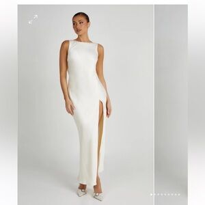 Meshki Gemima satin maxi dress with slit- ivory